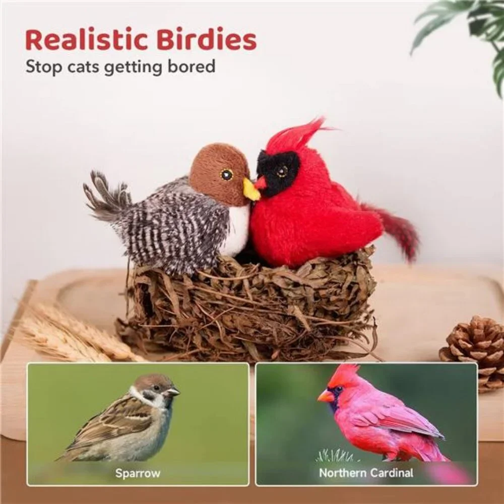 Cat Toys Chirping Birds 2 Pcs Catnip SilverVine, Interactive Cat
